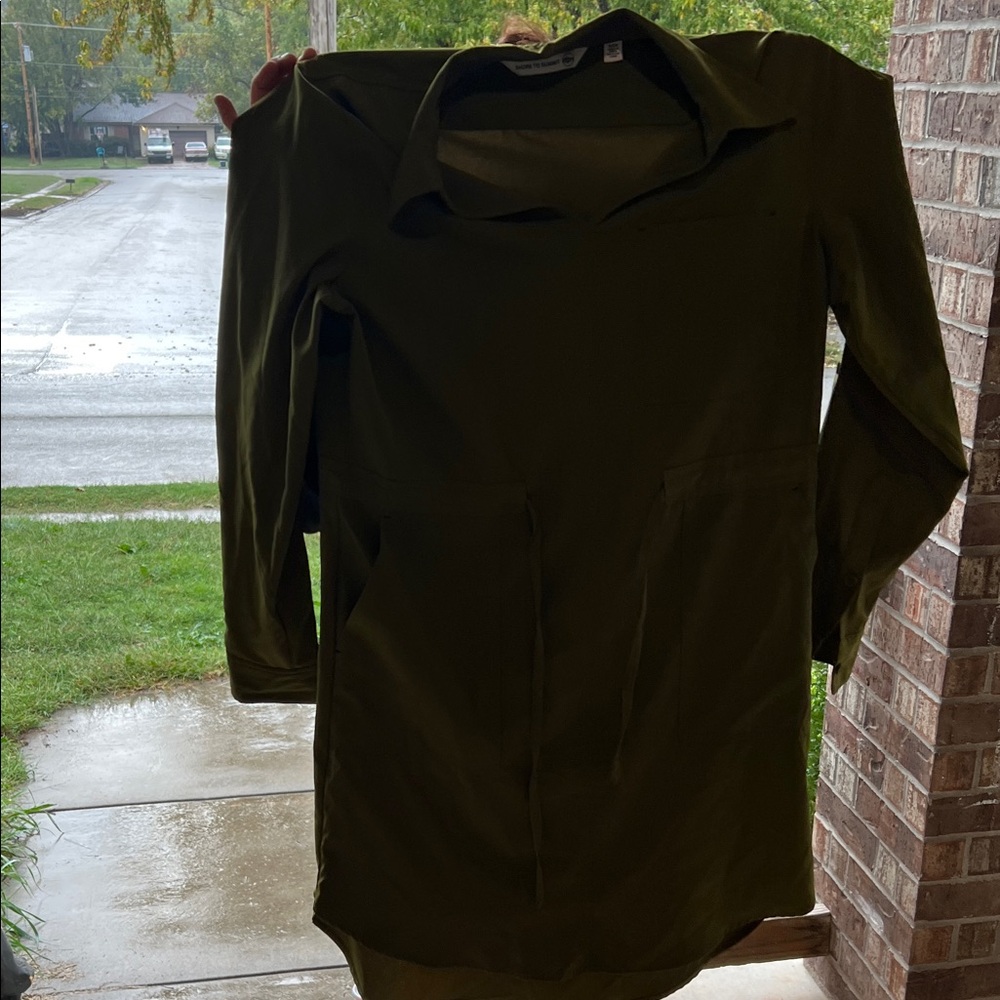 Olive Green Long Sleeve Shirt Dress